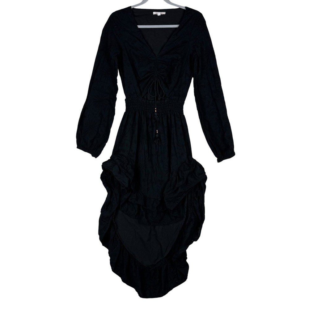 Winston White Maxi Dress Womens S Black Eyelet Embroidered High Low‎ Hem Ruffle